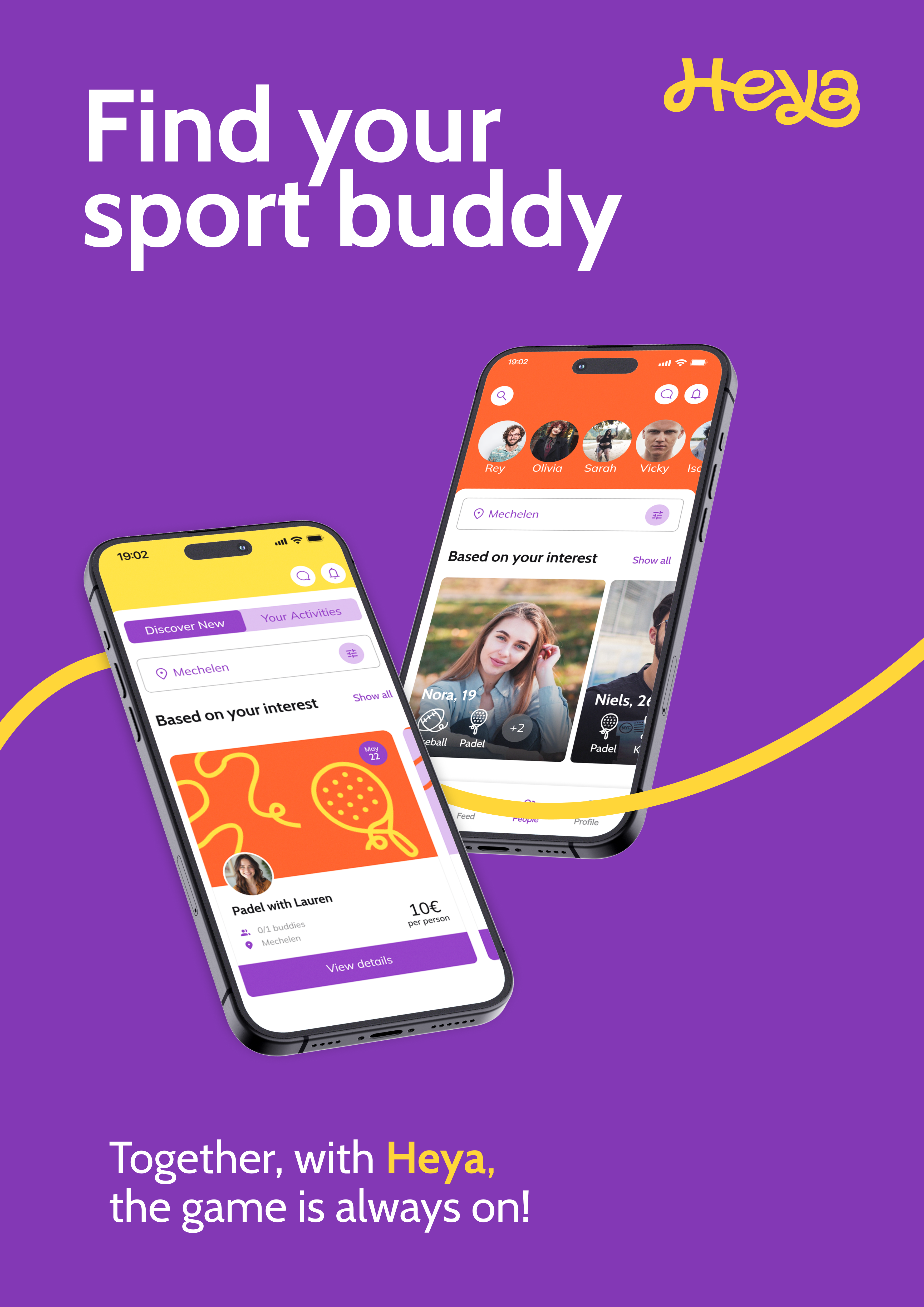 Heya sports partner app design preview